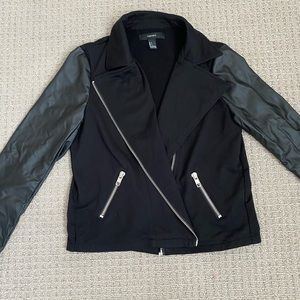 Black jacket with leather sleeves